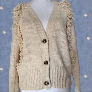 Madewell Cream Fringe Knit Cardigan Sweater
